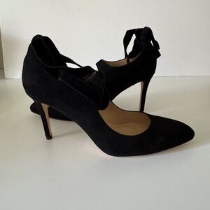 NEW LK Bennett Mesha Black Suede Heels Size US US 10.5 Velvet Ribbon Ankle Ties